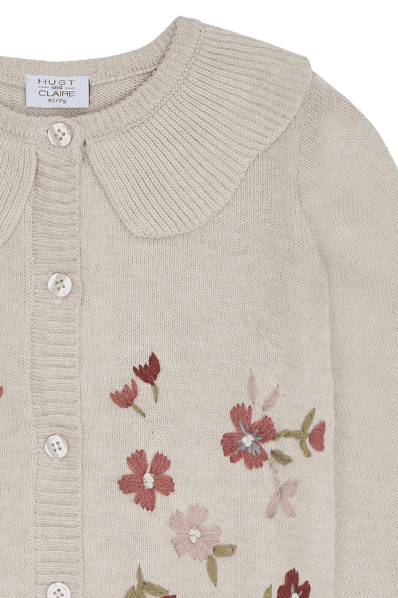 Hust and Claire Camilia flower emb. Strikke Cardigan  Wheat Melange