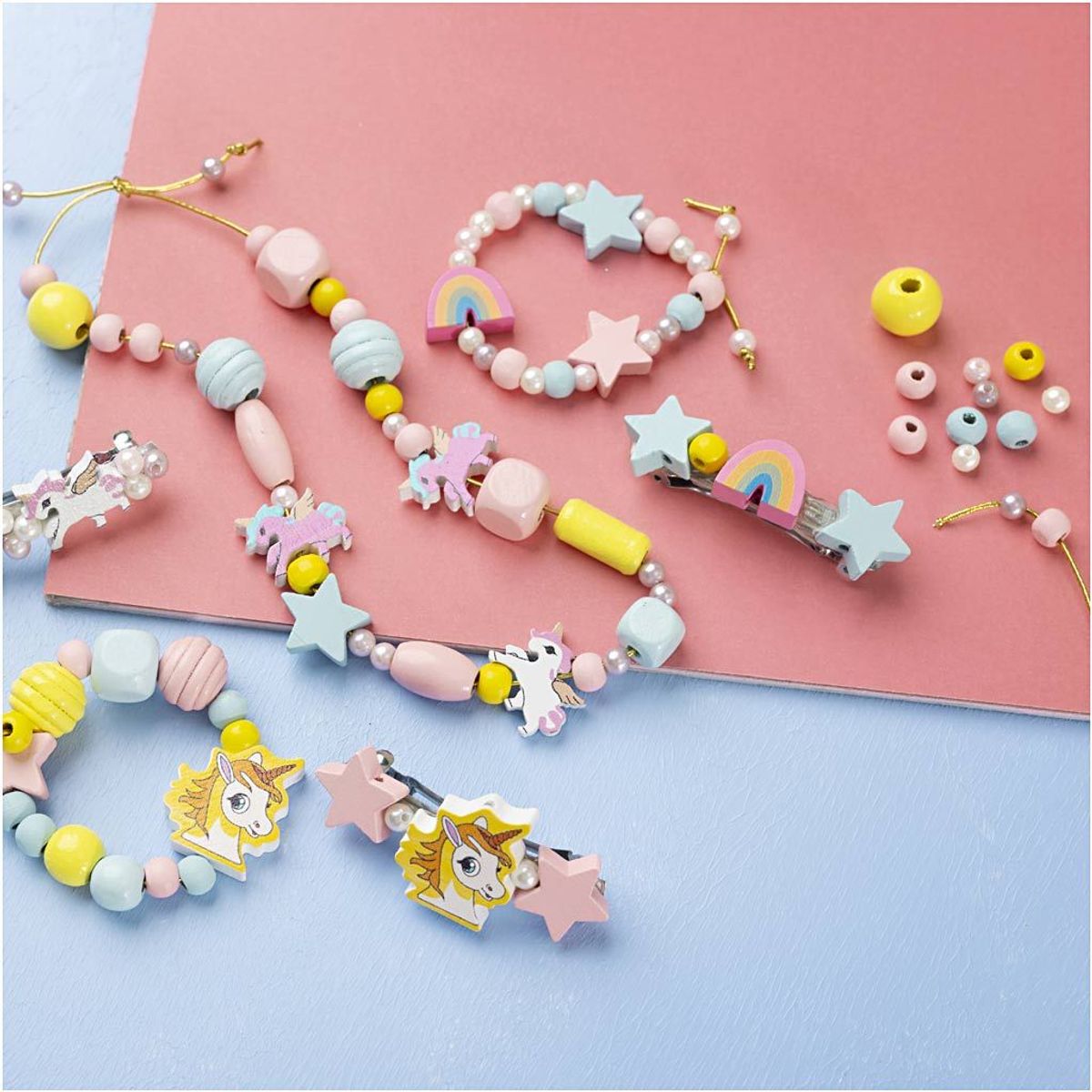 Mini DIY Kit Smykker, Halskjede, armbånd, øreringer, lys blå