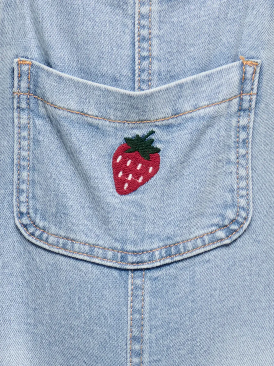 Only Kids Lucy Bukse Straight Fit Light Blue Denim Strawberry Embroidery