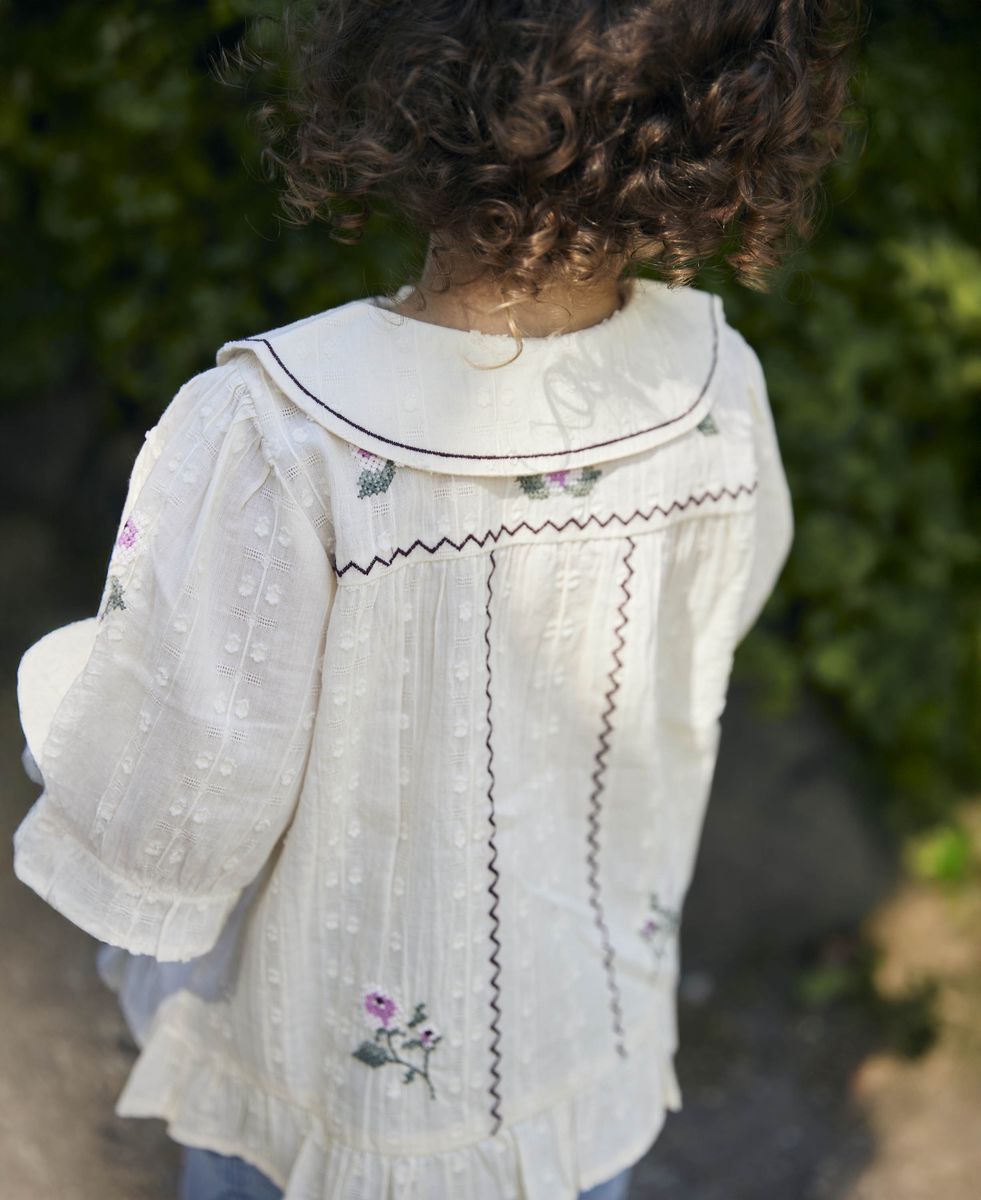 Fliink Dobby Bluse Sandshell Brodert