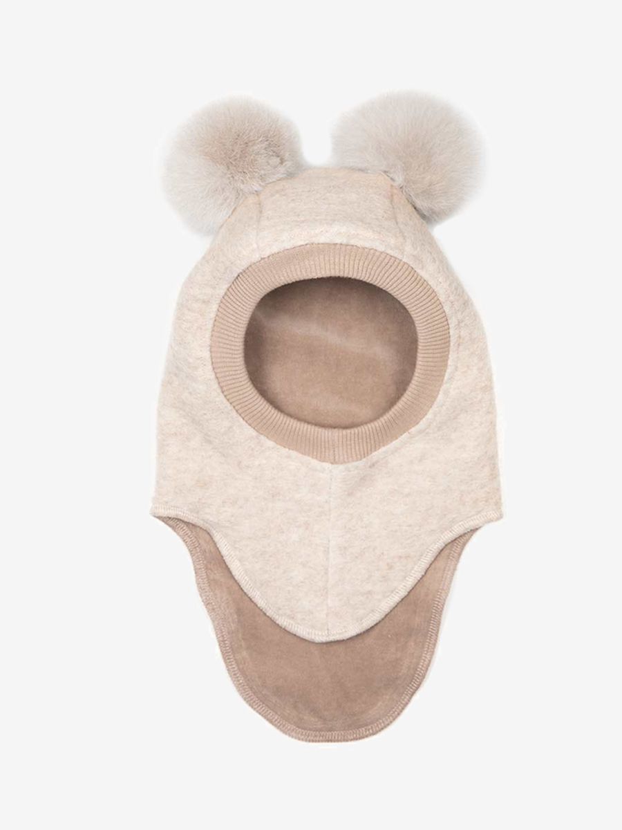 HUTTEliHUT Balaclava Ull Alpakka Pompoms Sand Melange