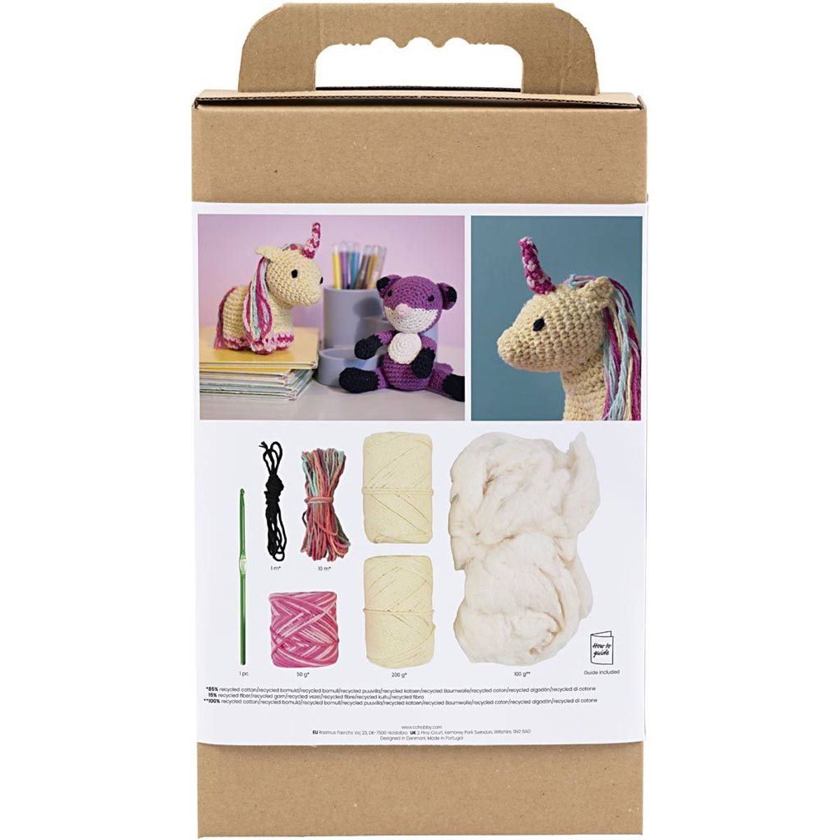 DIY Kit Amigurumi, Enhjørning, regnbuefarger